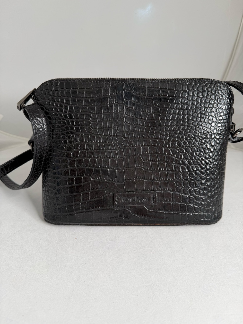 Gianni Conti black croc embossed leather crossbody bag